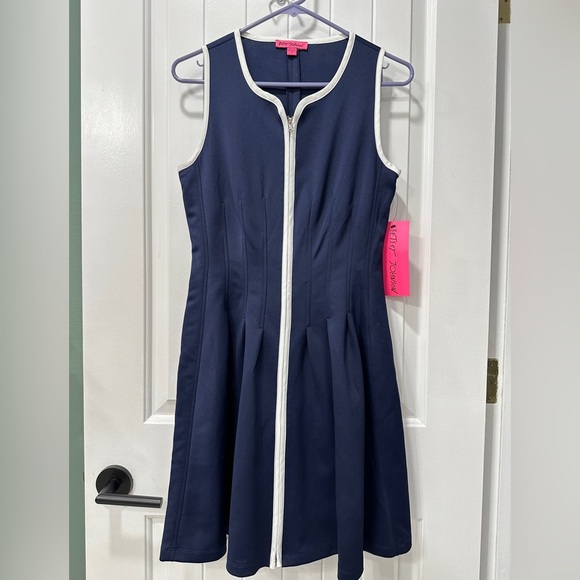 NWT Betsey Johnson Navy Front Zip Fit and Flare Dress - Picture 1 of 7
